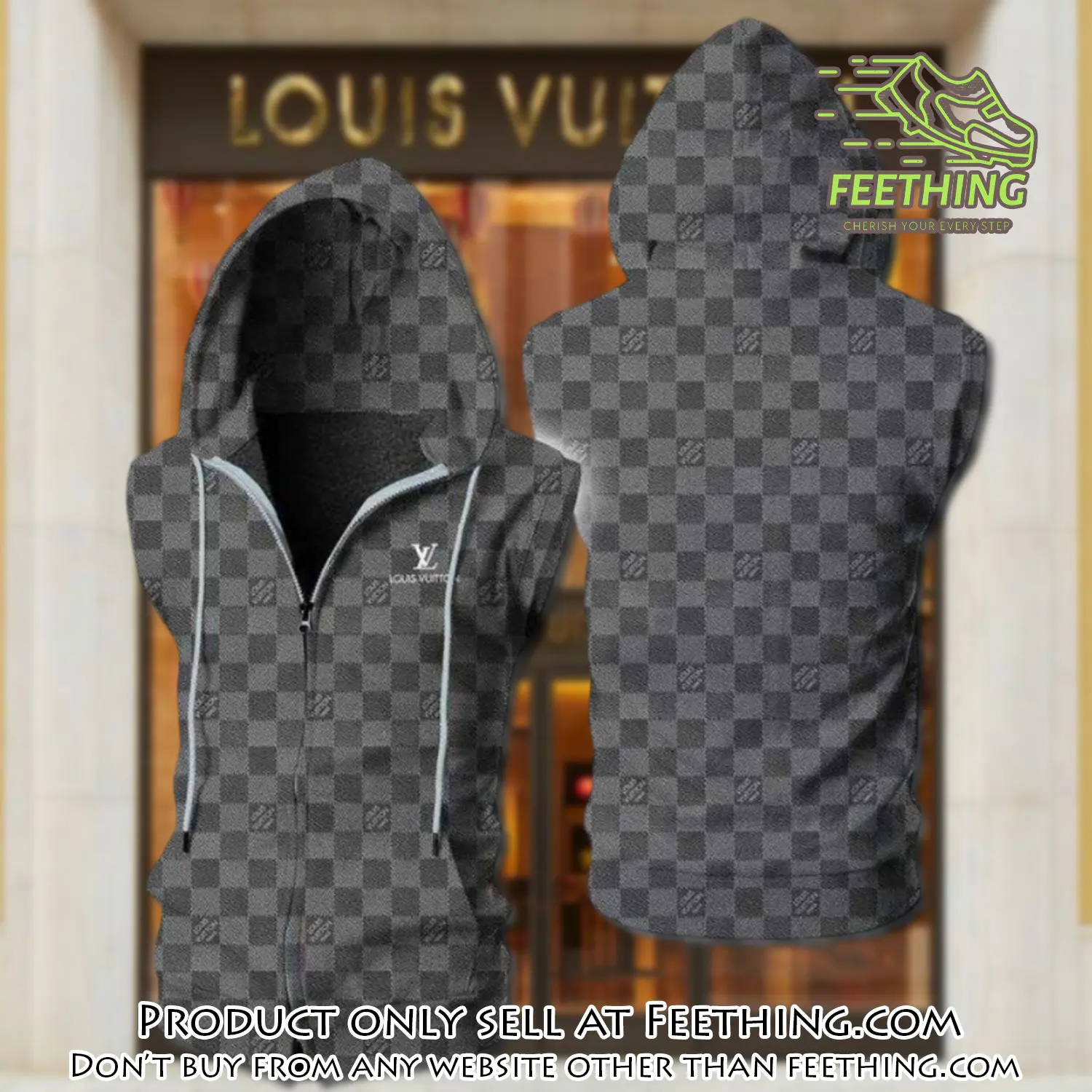 Louis vuitton grey unisex sleeveless zip up hoodie luxury for men women szh016 ft5019052